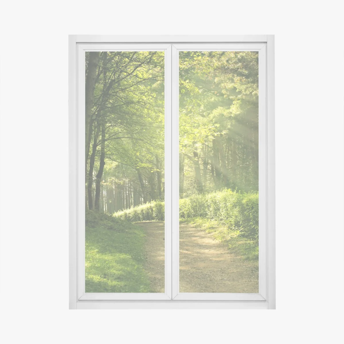 Fensteraufkleber sonnenbeschienener waldpfad im grünen – Wallnifity® Fensteraufkleber sonnenbeschienener waldpfad im grünen – Wallnifity®