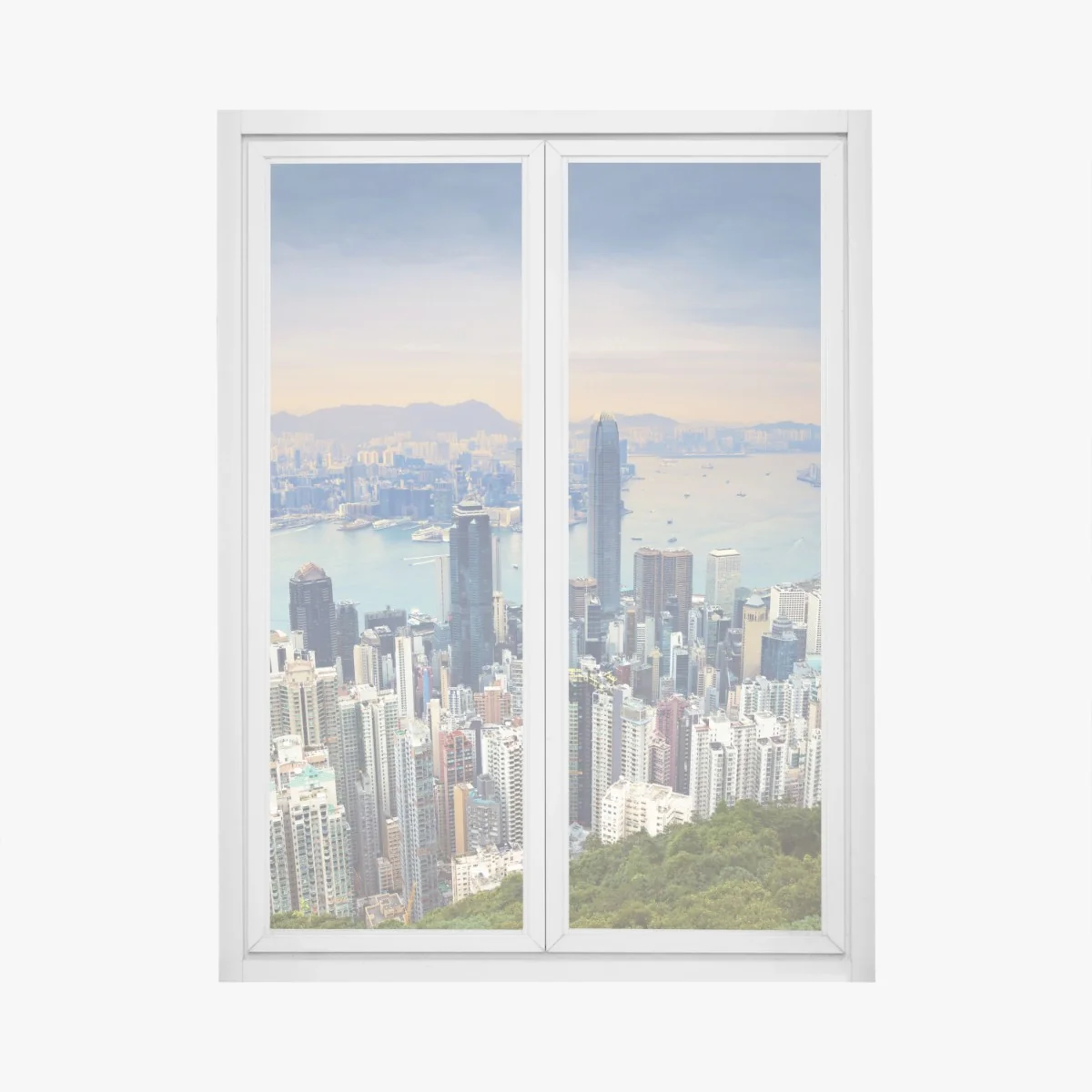 Fensteraufkleber Hong Kong stadtpanorama bei dämmerung – Wallnifity® Fensteraufkleber Hong Kong stadtpanorama bei dämmerung – Wallnifity®