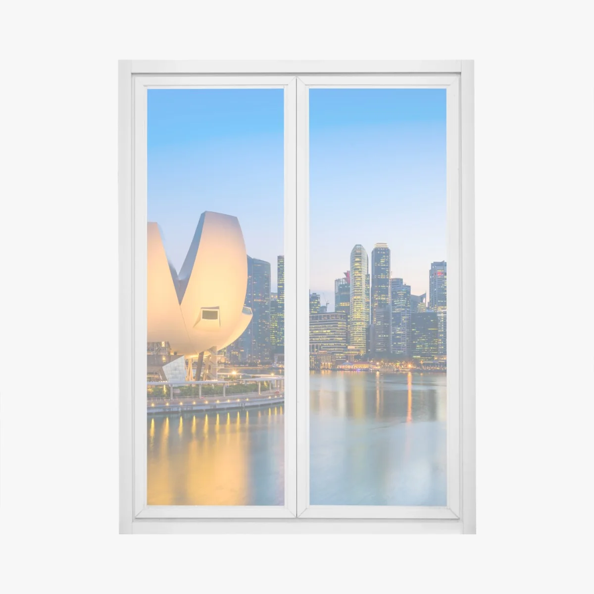 Fensteraufkleber Singapur skyline bei dämmerung – Wallnifity® Fensteraufkleber Singapur skyline bei dämmerung – Wallnifity®