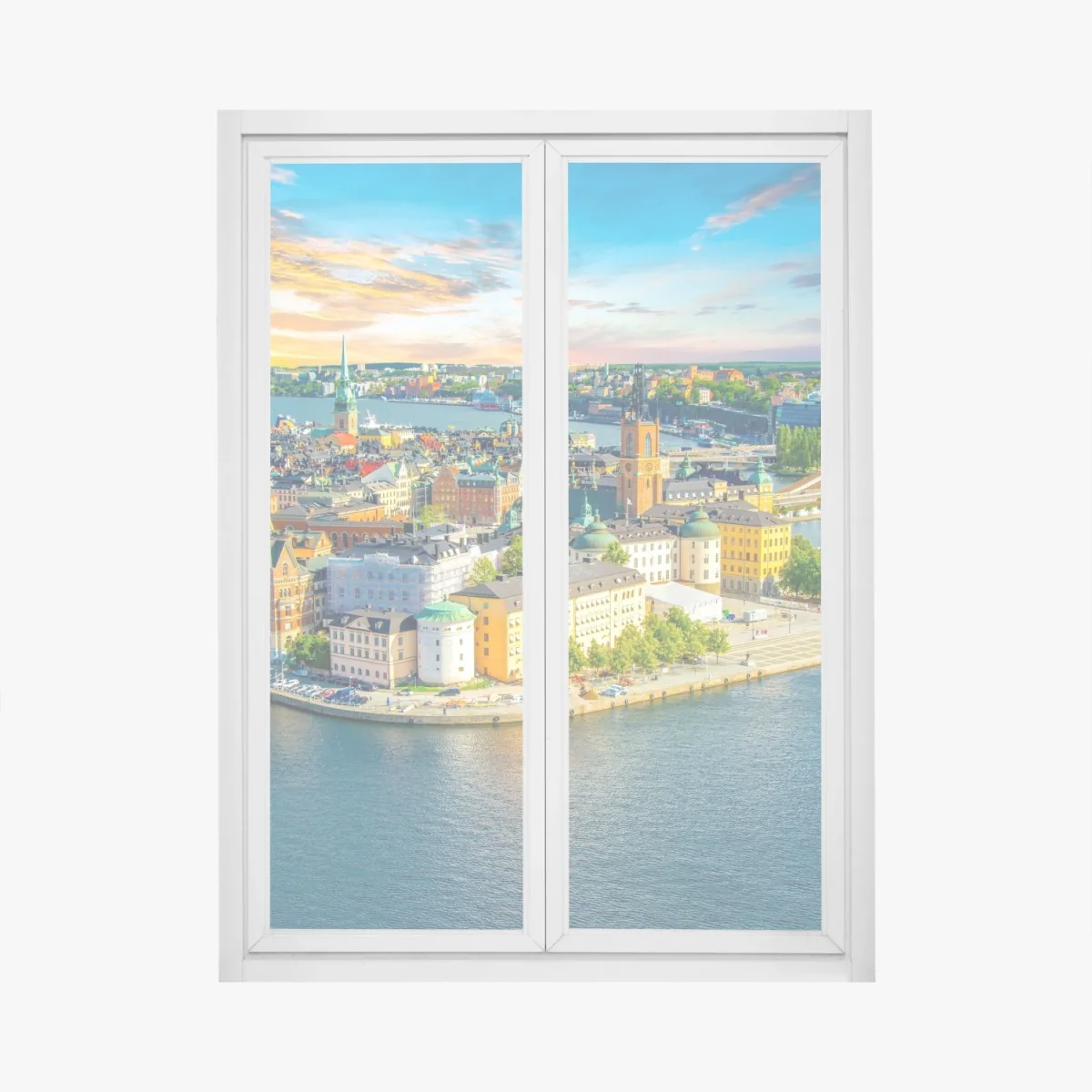 Fensteraufkleber lebendige stadtansicht von Stockholm bei sonnenuntergang – Wallnifity®