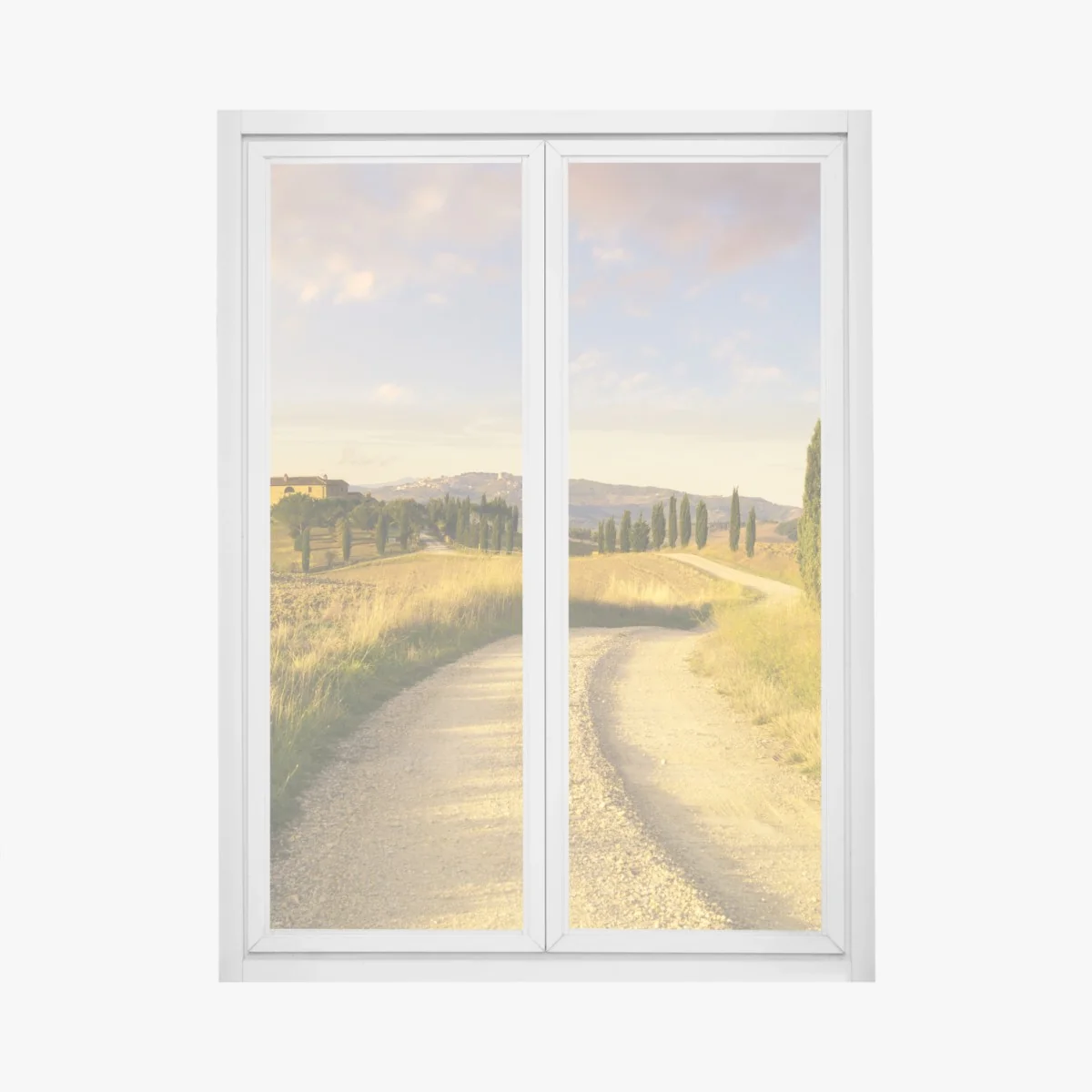 Fensteraufkleber goldene landstraße zwischen zypressen – Wallnifity®