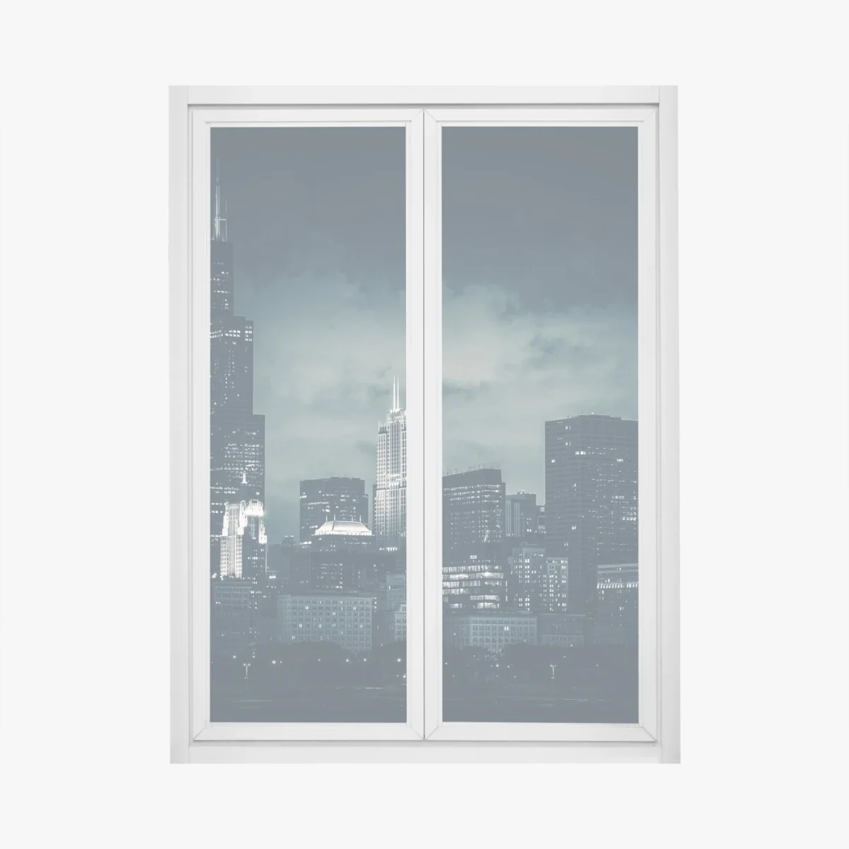 Fensteraufkleber Chicago skyline in tiefblauen tönen – Wallnifity®