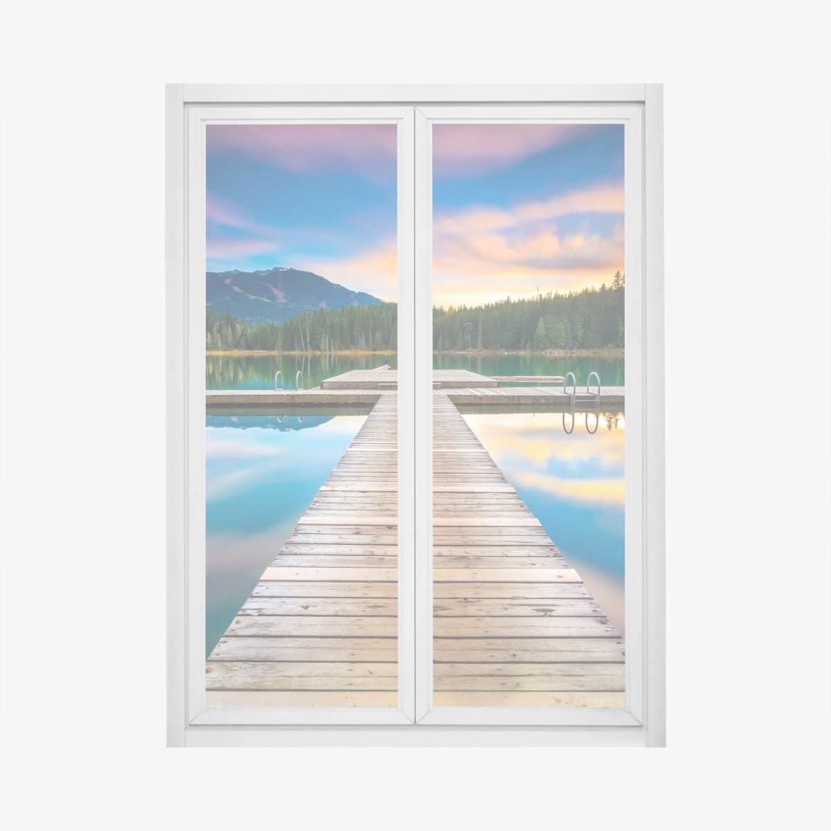 Fensteraufkleber ruhiger bergsee im sonnenuntergang – Wallnifity®