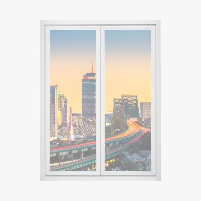 Fensteraufkleber symmetrische hängebrücke in schwarzweiß – Wallnifity®