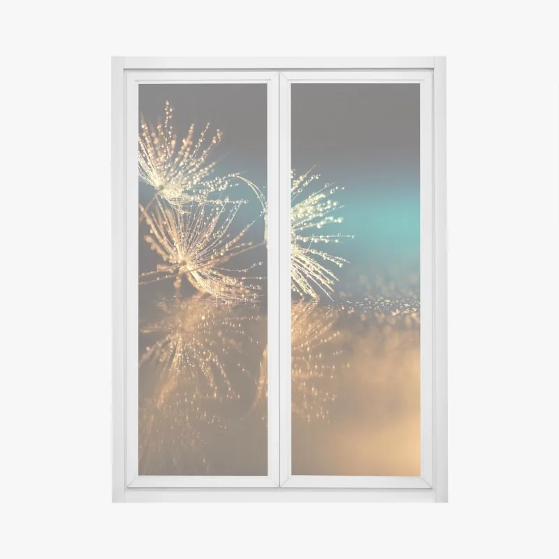 Fensteraufkleber goldene reflexion von löwenzahnsamen