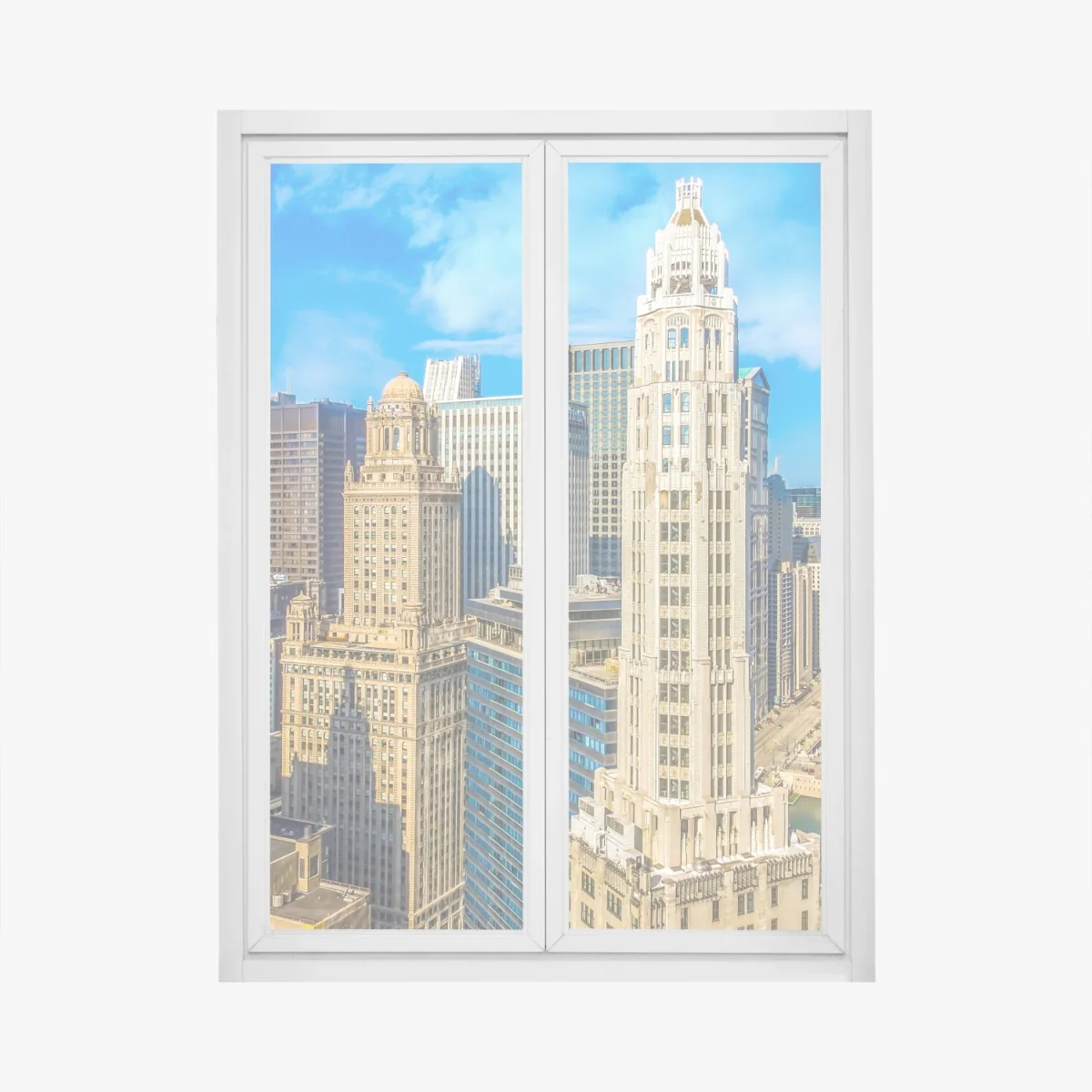 Fensteraufkleber Chicago skyline über dem fluss – Wallnifity® Fensteraufkleber Chicago skyline über dem fluss – Wallnifity®