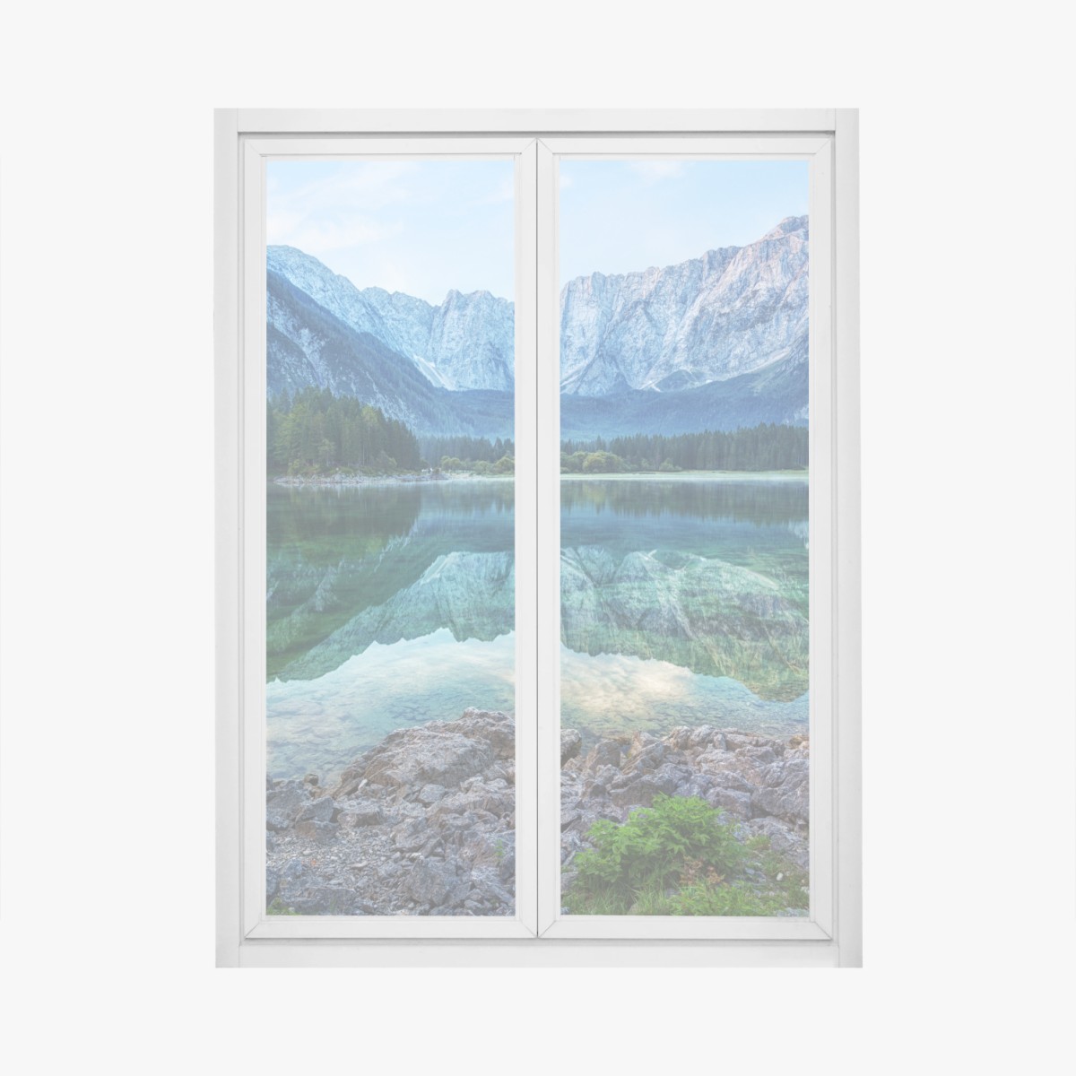 Fensteraufkleber früher morgen am See Fusine, Julische Alpen – Wallnifity®