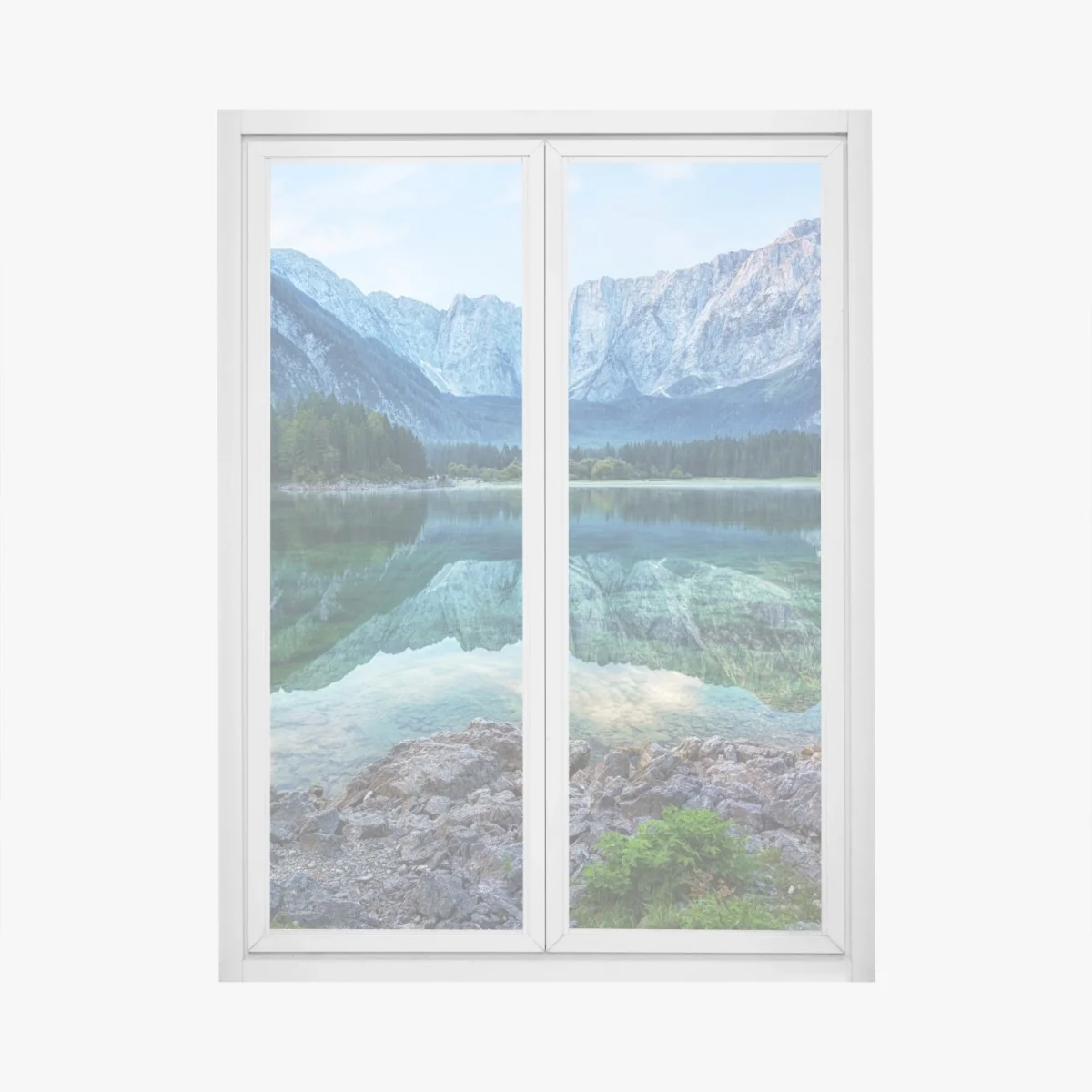 Fensteraufkleber früher morgen am See Fusine, Julische Alpen – Wallnifity®