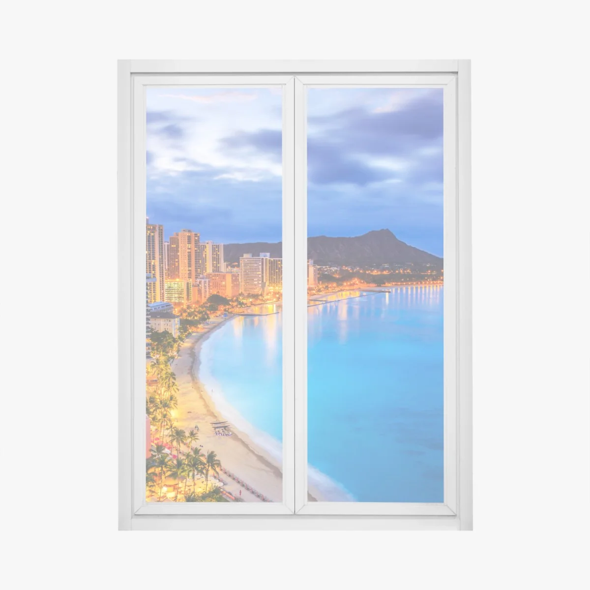 Fensteraufkleber Honolulu skyline bei dämmerung – Wallnifity®