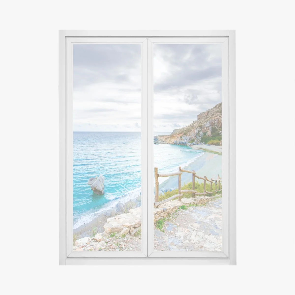 Fensteraufkleber ruhige türkisfarbene bucht mit küstenpfad – Wallnifity® Fensteraufkleber ruhige türkisfarbene bucht mit küstenpfad – Wallnifity®