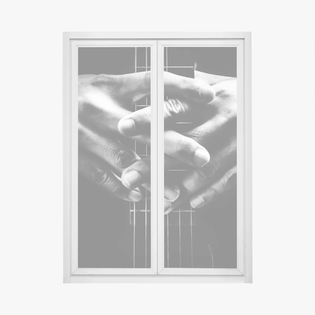 Fensteraufkleber verschränkte hände auf gitarrensaiten – Wallnifity®