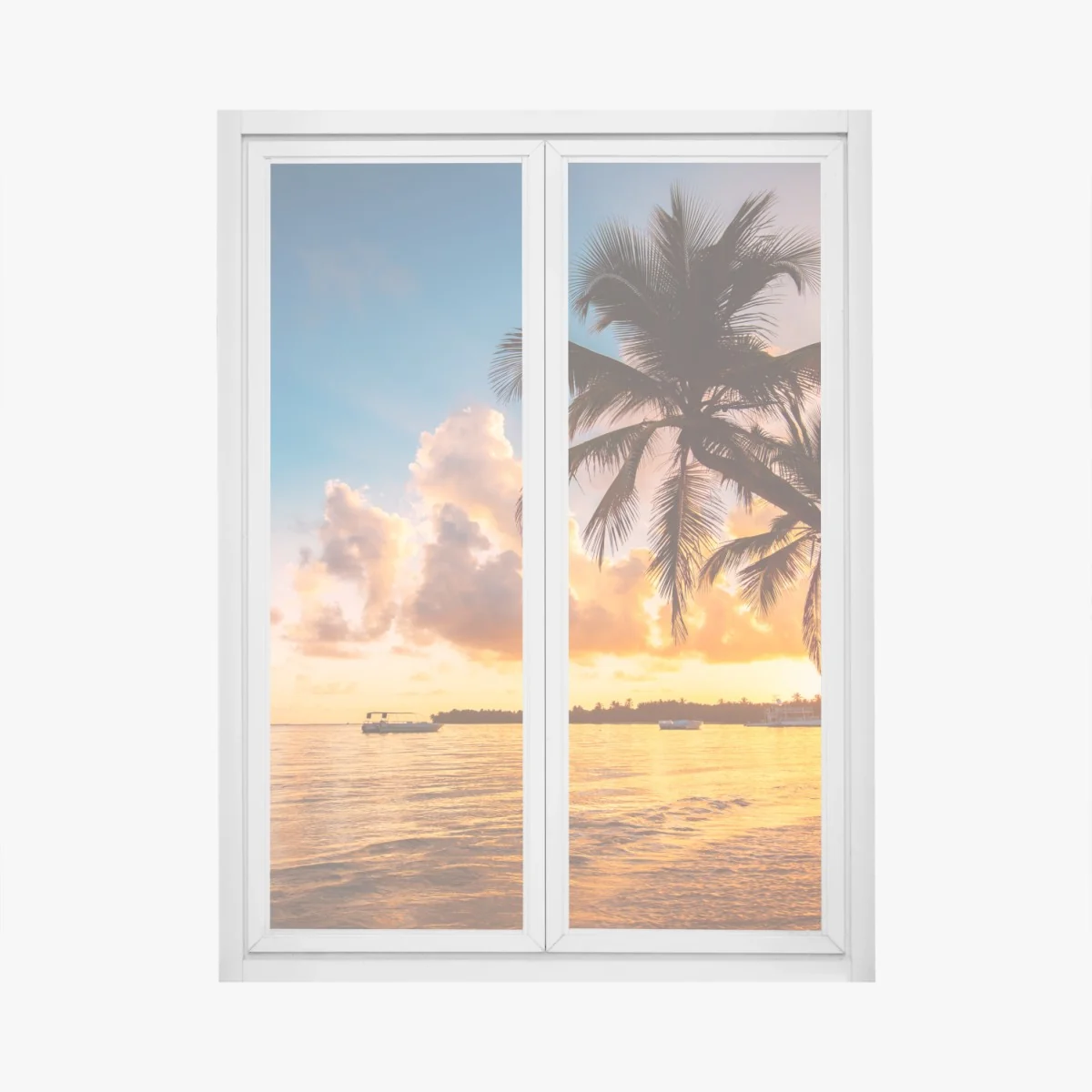 Fensteraufkleber tropischer sonnenuntergang mit palmensilhouetten, Dominikanische Republik – Wallnifity® Fensteraufkleber tropischer sonnenuntergang mit palmensilhouetten, Dominikanische Republik – Wallnifity®