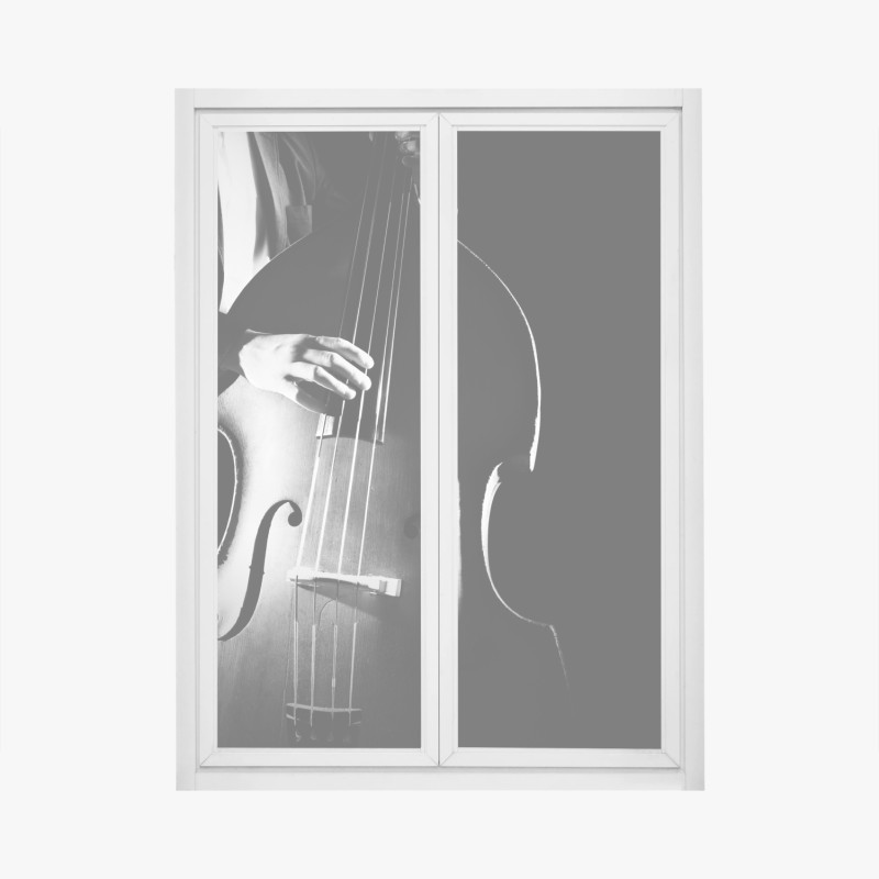 Fensteraufkleber kontrabassist im dramatischen licht