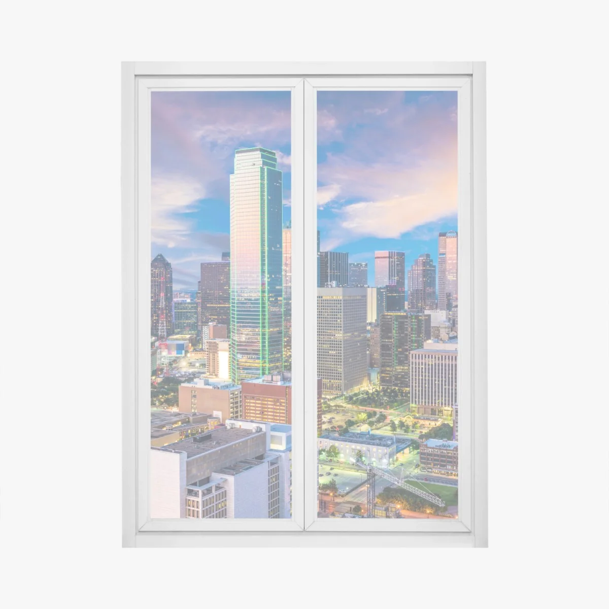 Fensteraufkleber Dallas skyline bei sonnenuntergang – Wallnifity® Fensteraufkleber Dallas skyline bei sonnenuntergang – Wallnifity®