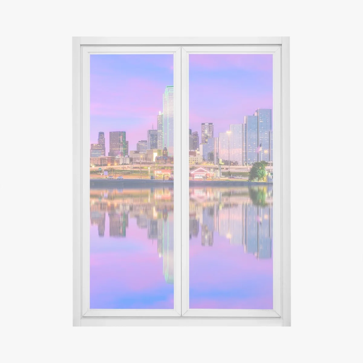 Fensteraufkleber Dallas skyline im violetten abendlicht – Wallnifity® Fensteraufkleber Dallas skyline im violetten abendlicht – Wallnifity®
