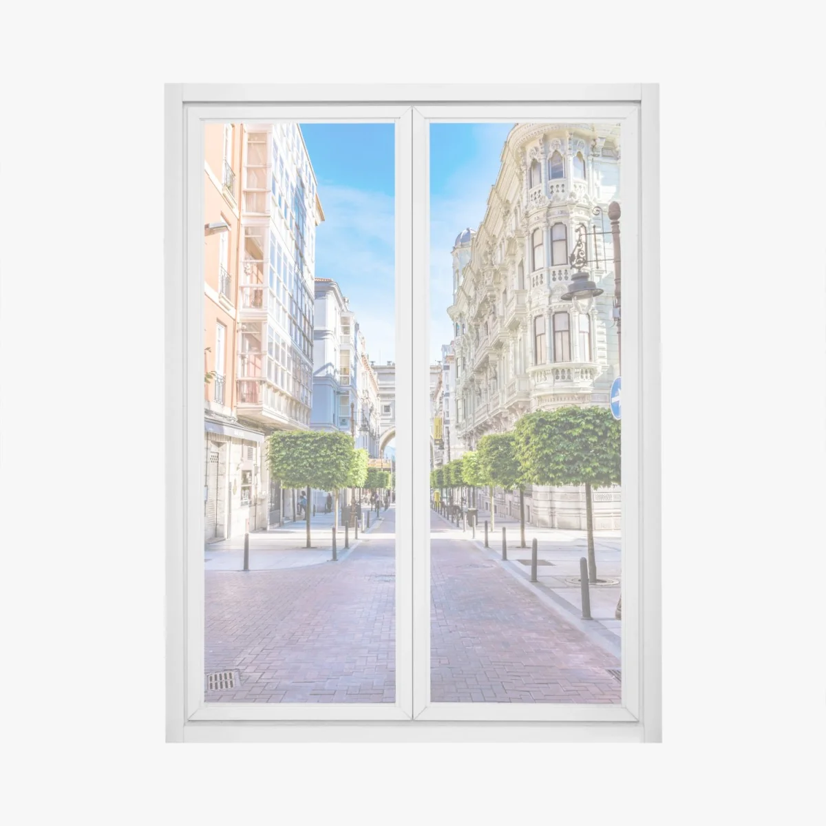 Fensteraufkleber Santander straße im stadtkern mit historischem bogen – Wallnifity® Fensteraufkleber Santander straße im stadtkern mit historischem bogen – Wallnifity®