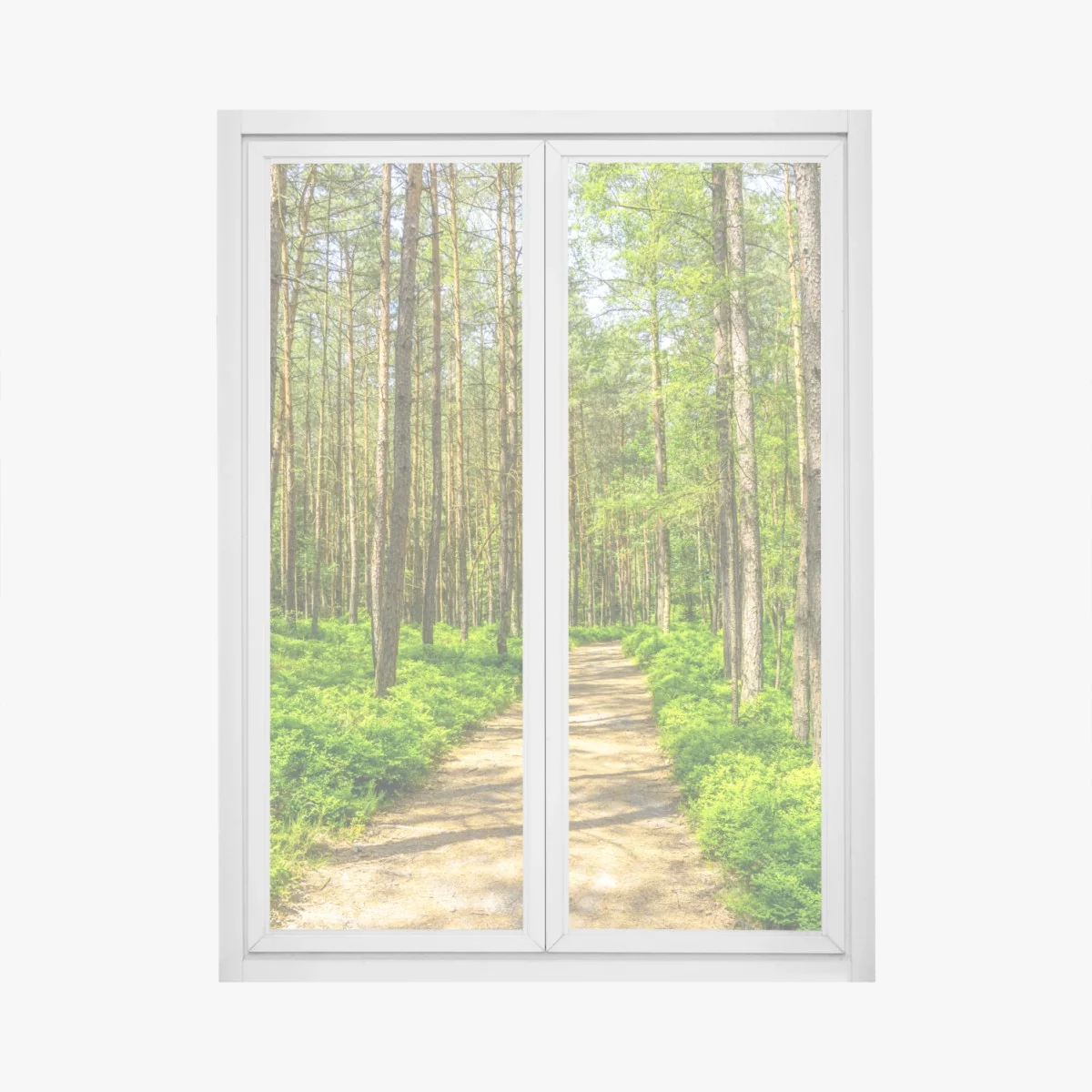 Fensteraufkleber sonniger waldweg zwischen kiefern – Wallnifity® Fensteraufkleber sonniger waldweg zwischen kiefern – Wallnifity®