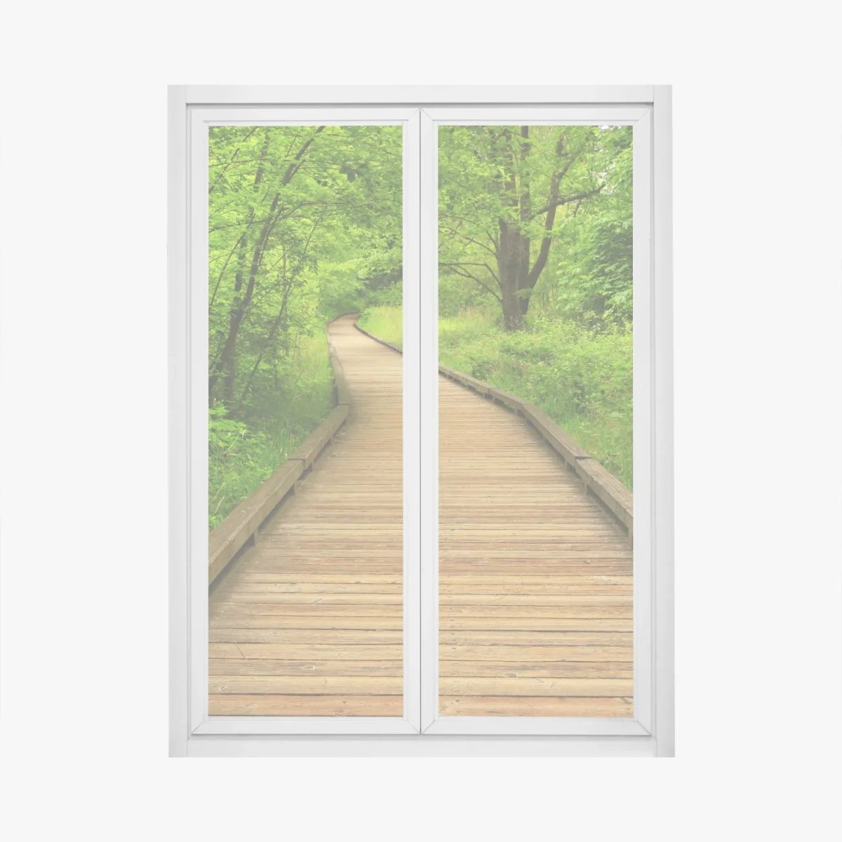 Fensteraufkleber ruhiger holzsteg im wald – Wallnifity® Fensteraufkleber ruhiger holzsteg im wald – Wallnifity®