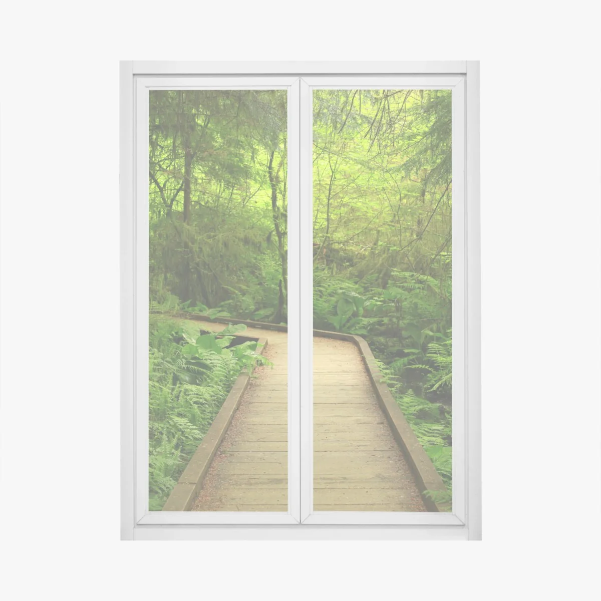 Fensteraufkleber ruhiger grüner waldsteg – Wallnifity®