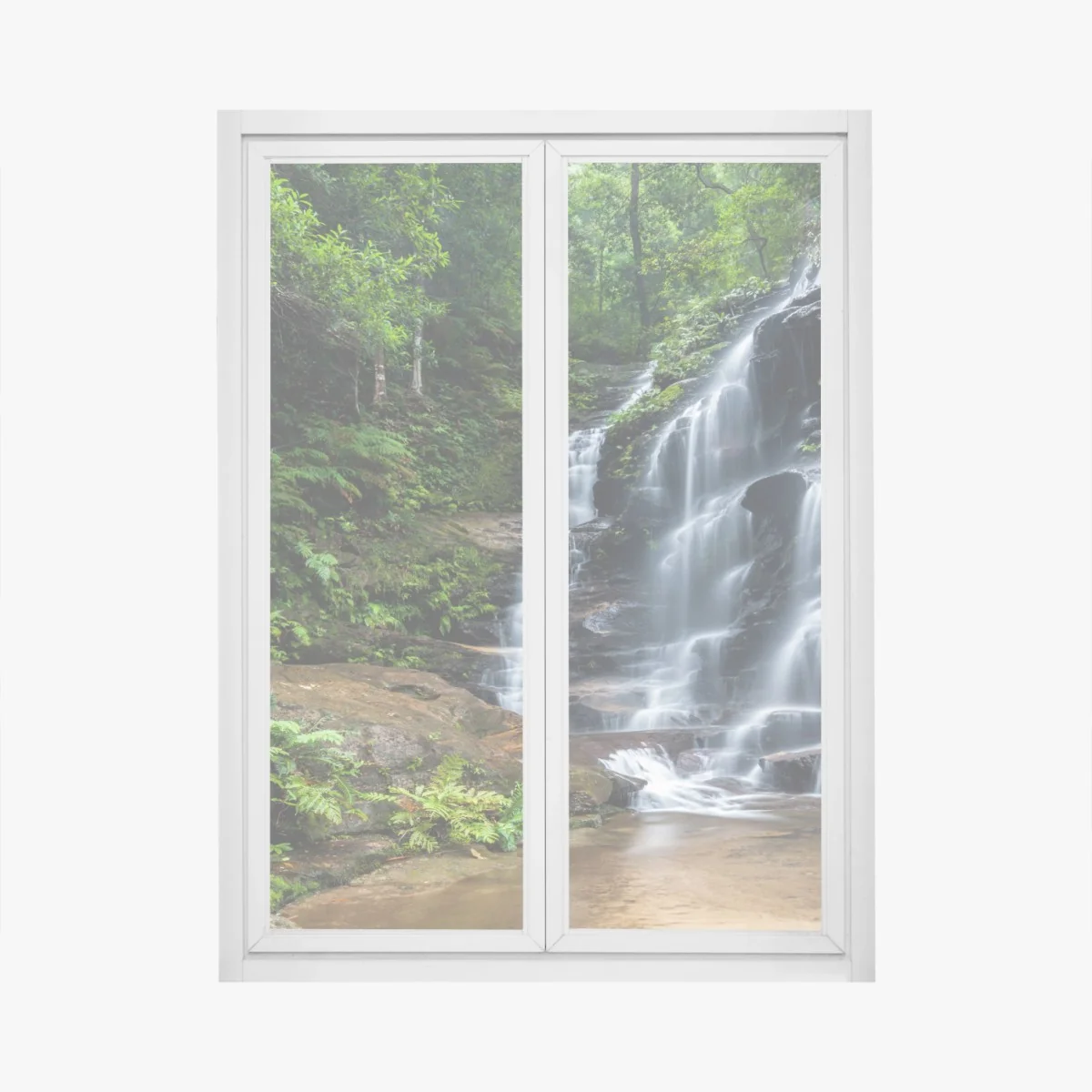 Fensteraufkleber ruhiger wasserfall im wald – Wallnifity® Fensteraufkleber ruhiger wasserfall im wald – Wallnifity®