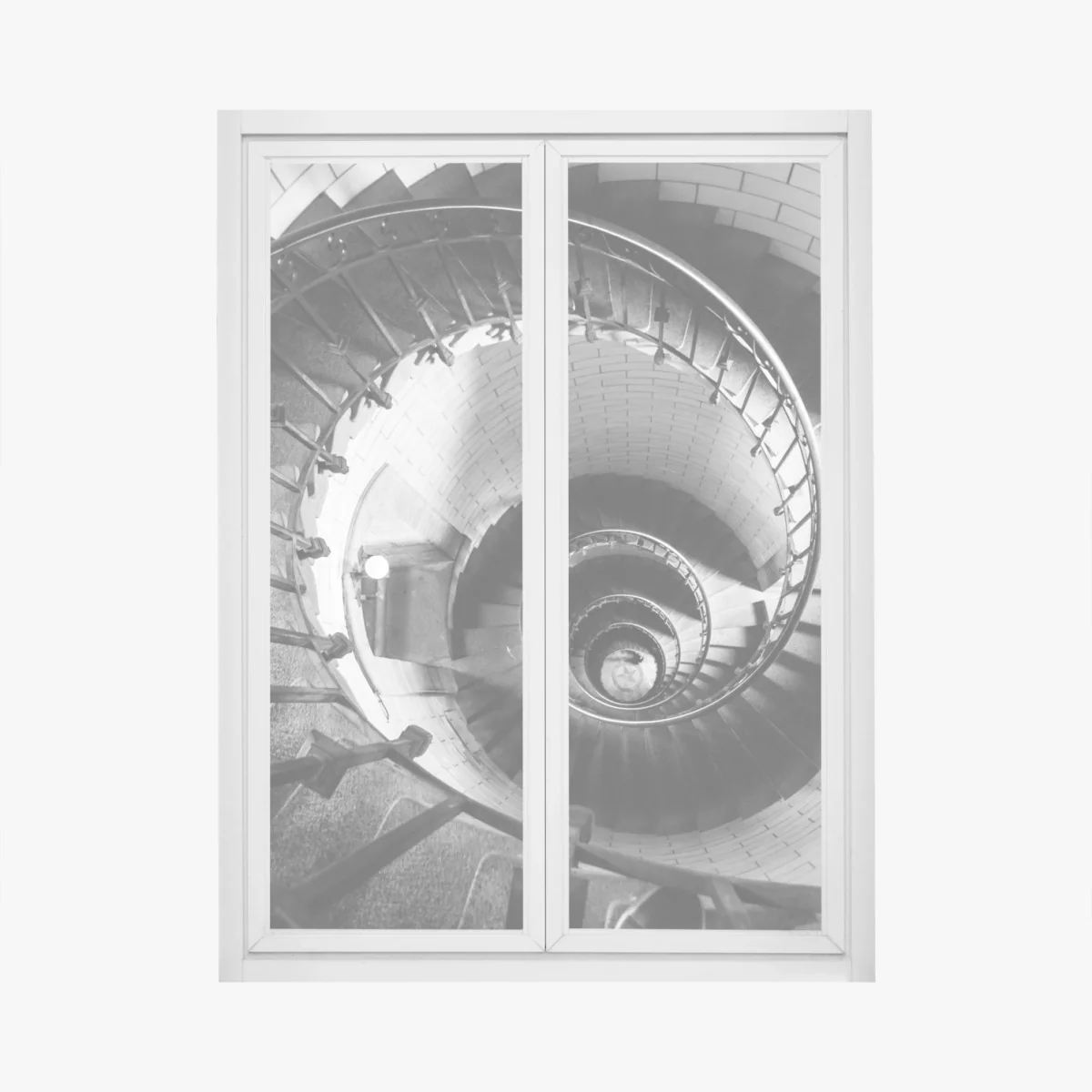 Fensteraufkleber spiraltreppe in monochromer perspektive – Wallnifity® Fensteraufkleber spiraltreppe in monochromer perspektive – Wallnifity®