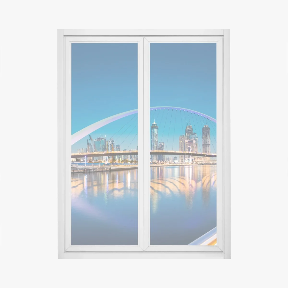 Fensteraufkleber Dubai skyline bei nacht mit beleuchteter brücke – Wallnifity®