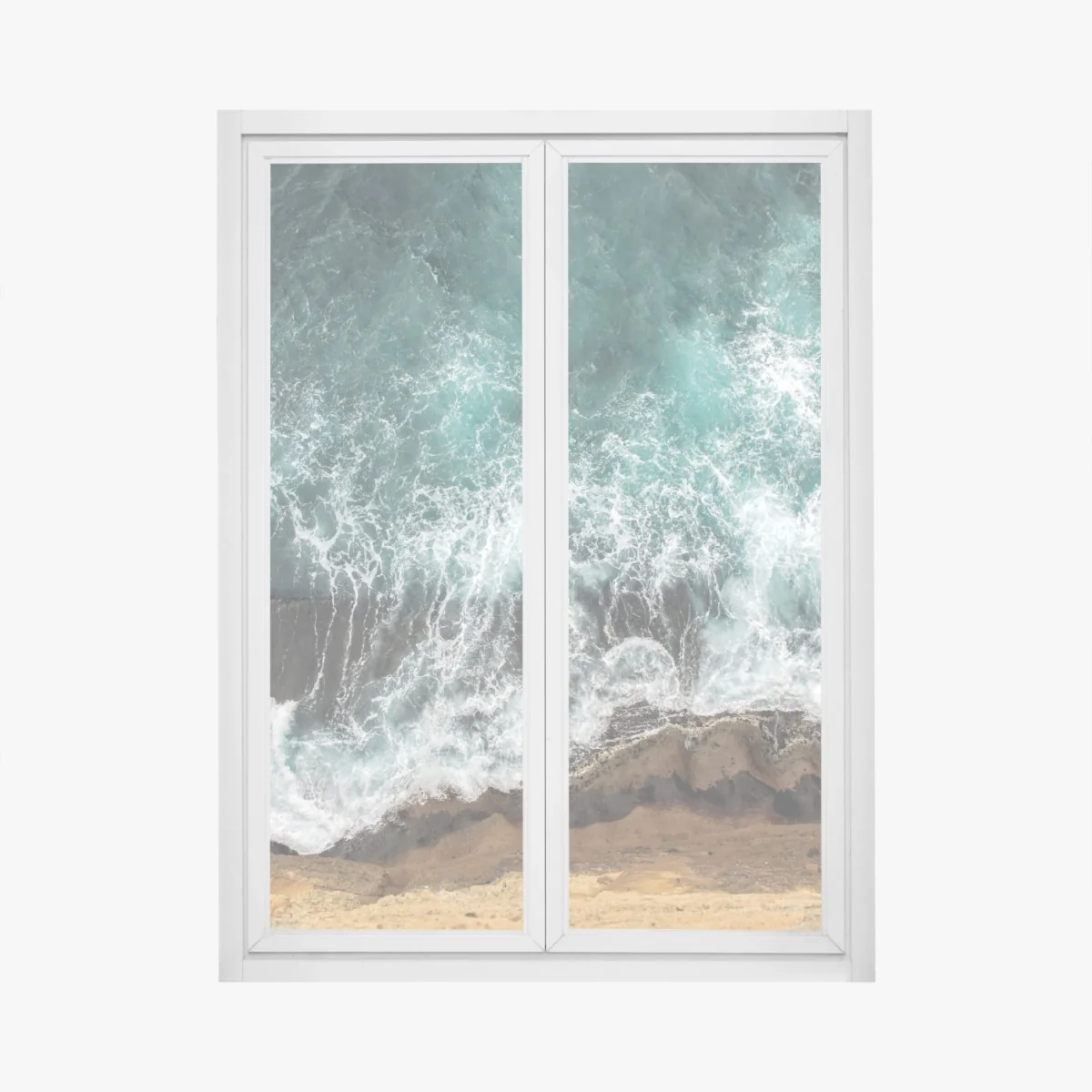 Fensteraufkleber türkise küste aus der vogelperspektive mit brandenden wellen – Wallnifity® Fensteraufkleber türkise küste aus der vogelperspektive mit brandenden wellen – Wallnifity®