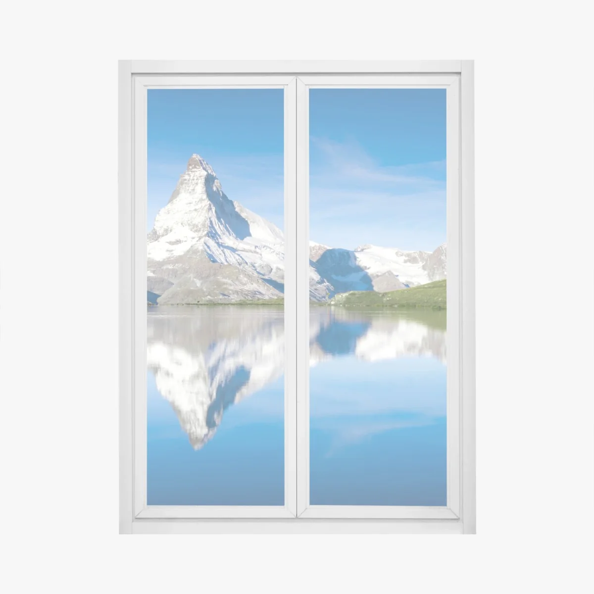 Fensteraufkleber majestätische bergspiegelung über alpensee – Wallnifity® Fensteraufkleber majestätische bergspiegelung über alpensee – Wallnifity®