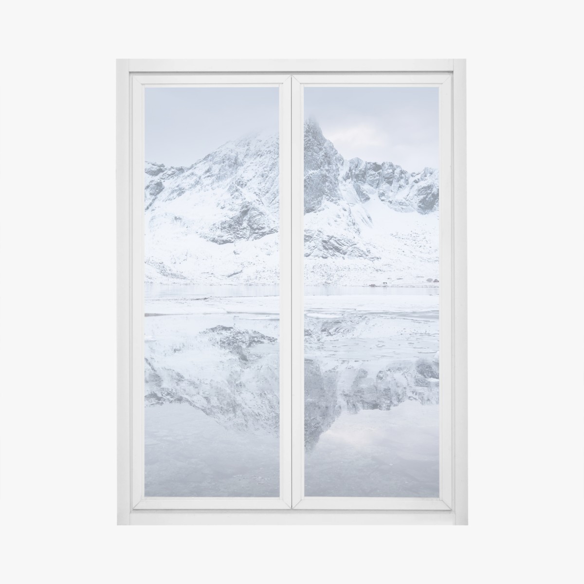 Fensteraufkleber verschneite bergspiegelung in Norwegen – Wallnifity® Fensteraufkleber verschneite bergspiegelung in Norwegen – Wallnifity®