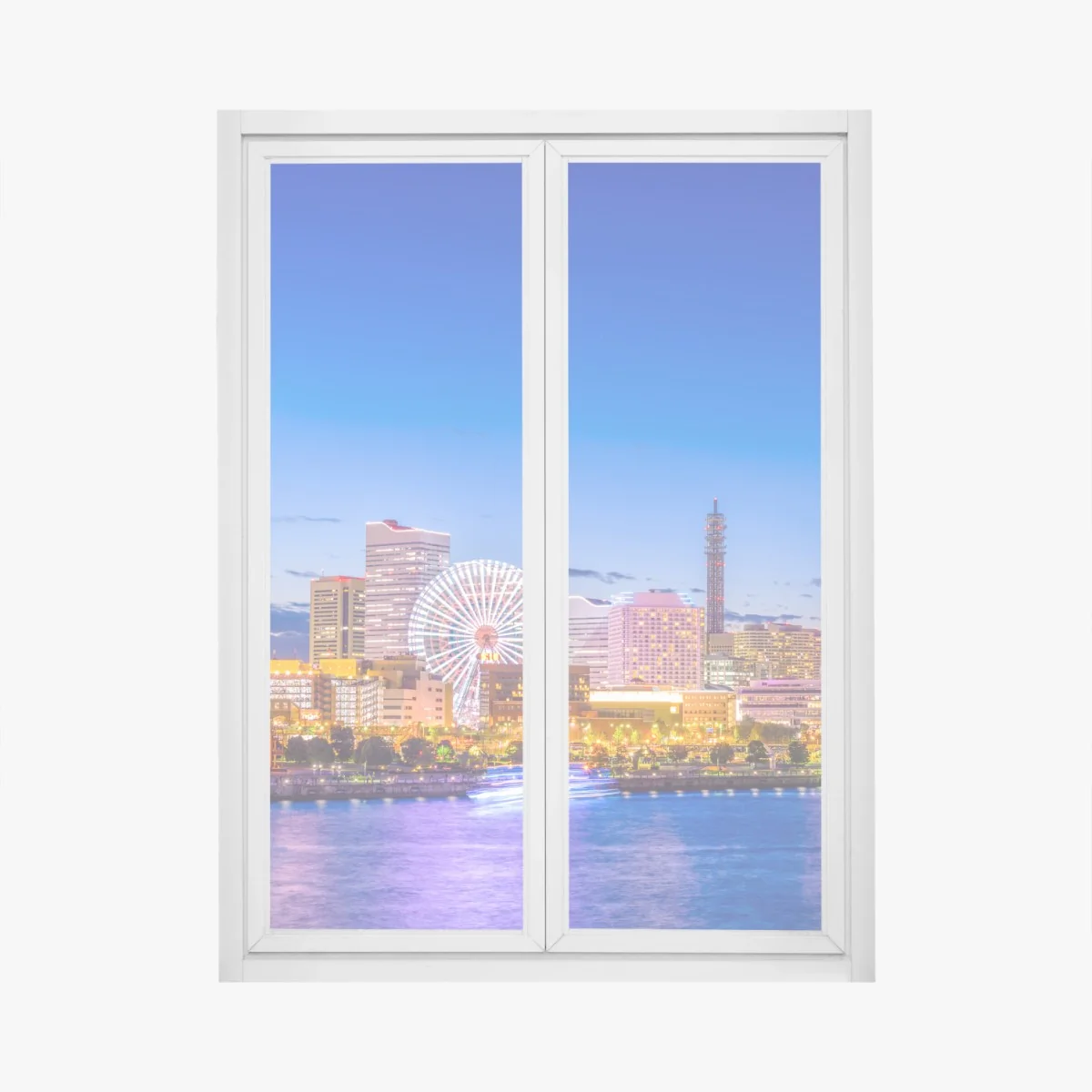 Fensteraufkleber Yokohama skyline bei dämmerung – Wallnifity® Fensteraufkleber Yokohama skyline bei dämmerung – Wallnifity®