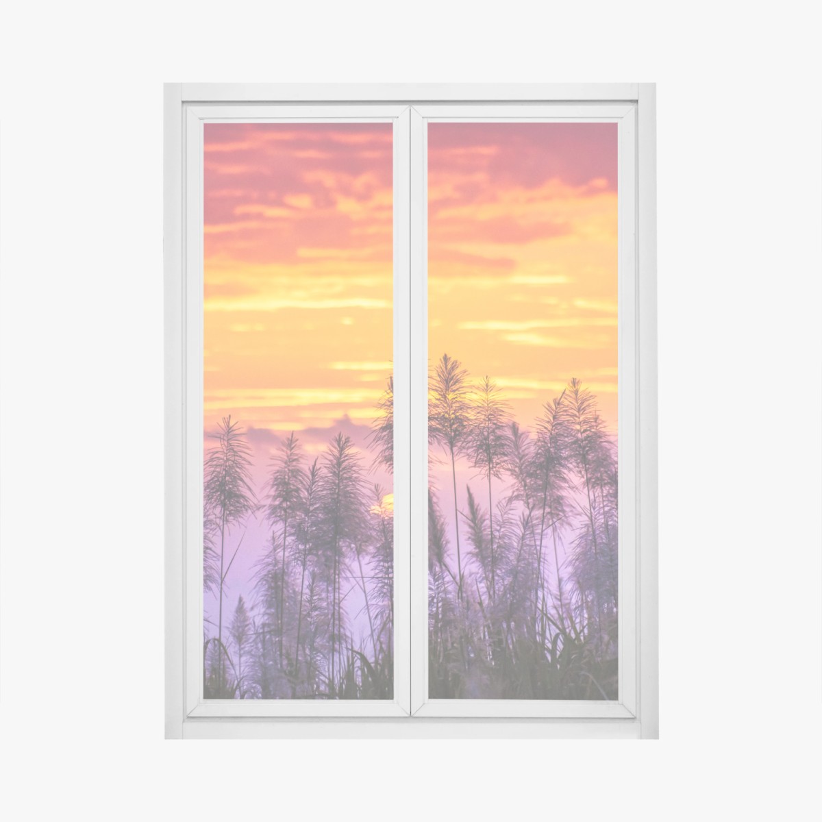 Fensteraufkleber goldener sonnenuntergang über wildgräsern – Wallnifity®