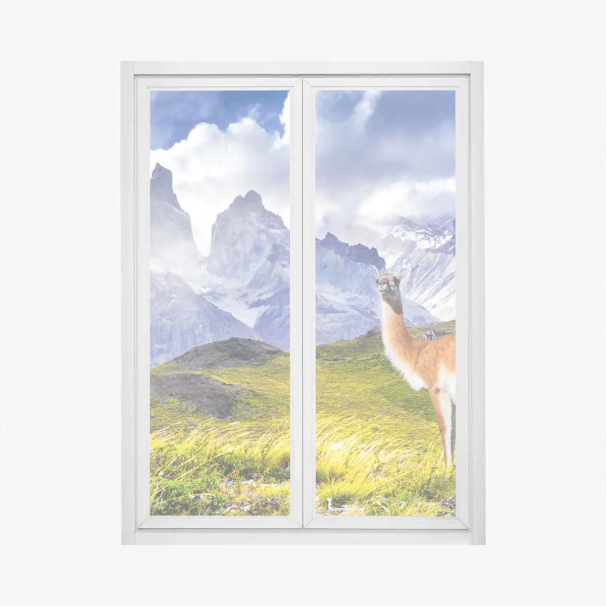Fensteraufkleber Torres del Paine Patagonia landschaft mit guanako – Wallnifity®