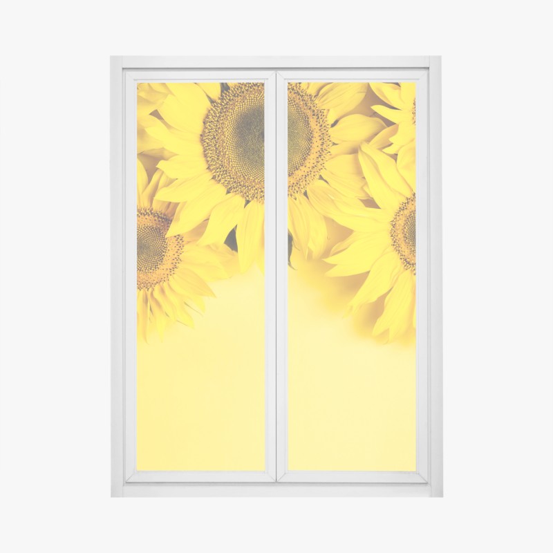 Fensteraufkleber leuchtender sonnenblumenstrauß auf gelbem hintergrund