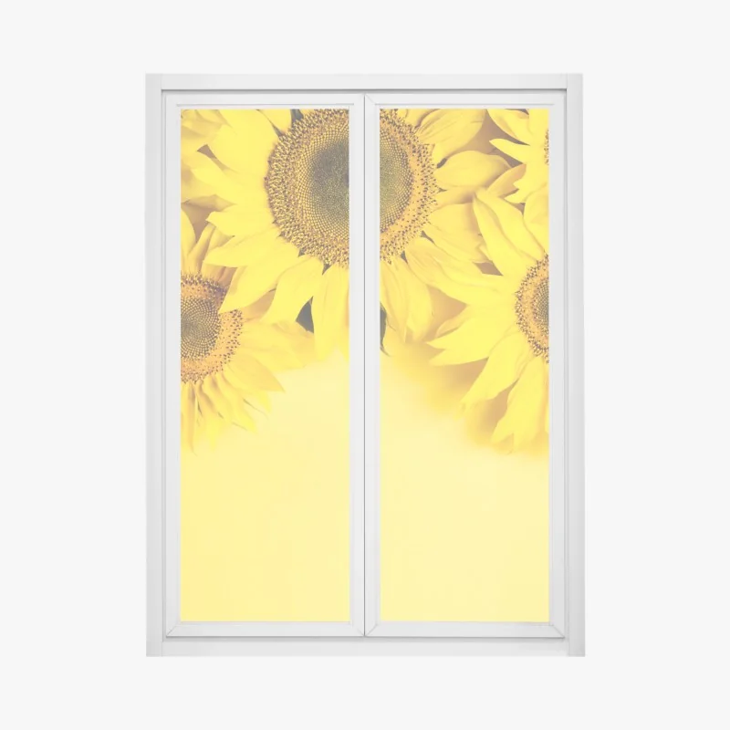 Fensteraufkleber leuchtender sonnenblumenstrauß auf gelbem hintergrund – Wallnifity® Fensteraufkleber leuchtender sonnenblumenstrauß auf gelbem hintergrund – Wallnifity®