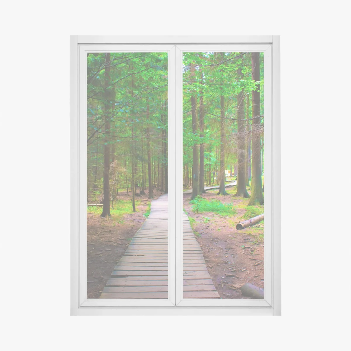 Fensteraufkleber ruhiger waldsteg im grünen – Wallnifity® Fensteraufkleber ruhiger waldsteg im grünen – Wallnifity®