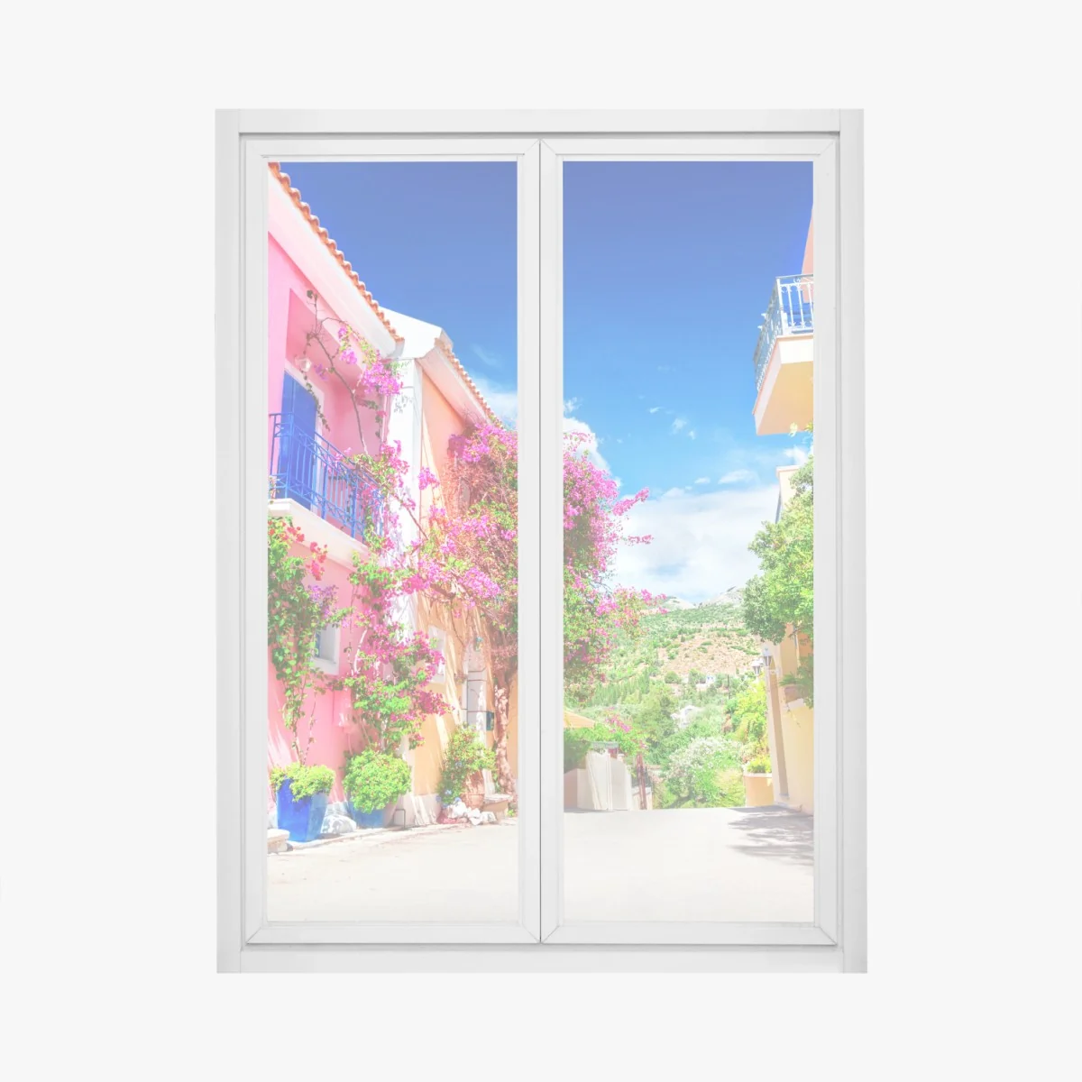 Fensteraufkleber bunte gasse auf Kefalonia – Wallnifity® Fensteraufkleber bunte gasse auf Kefalonia – Wallnifity®