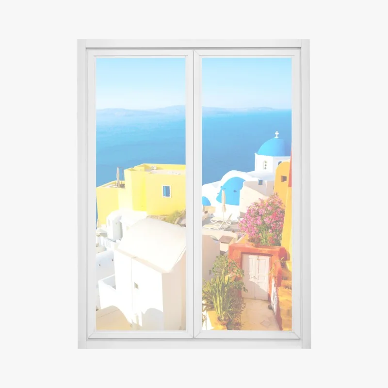 Fensteraufkleber mann mit regenbogen reitet geometrischen vogel – Wallnifity®