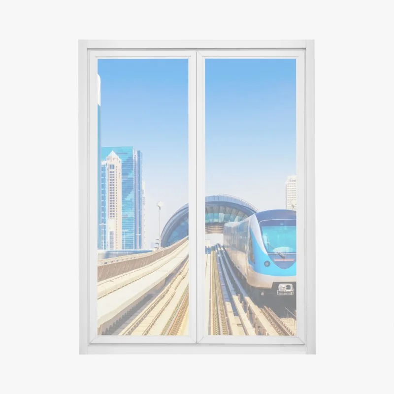 Fensteraufkleber städtische u-bahn im sonnenschein