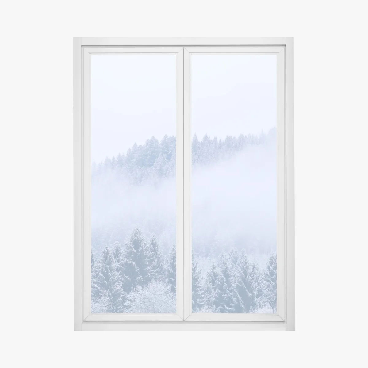 Fensteraufkleber winternebel über nadelwald – Wallnifity® Fensteraufkleber winternebel über nadelwald – Wallnifity®