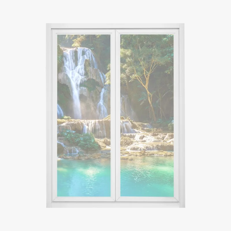 Fensteraufkleber beruhigender grüner waldweg – Wallnifity®