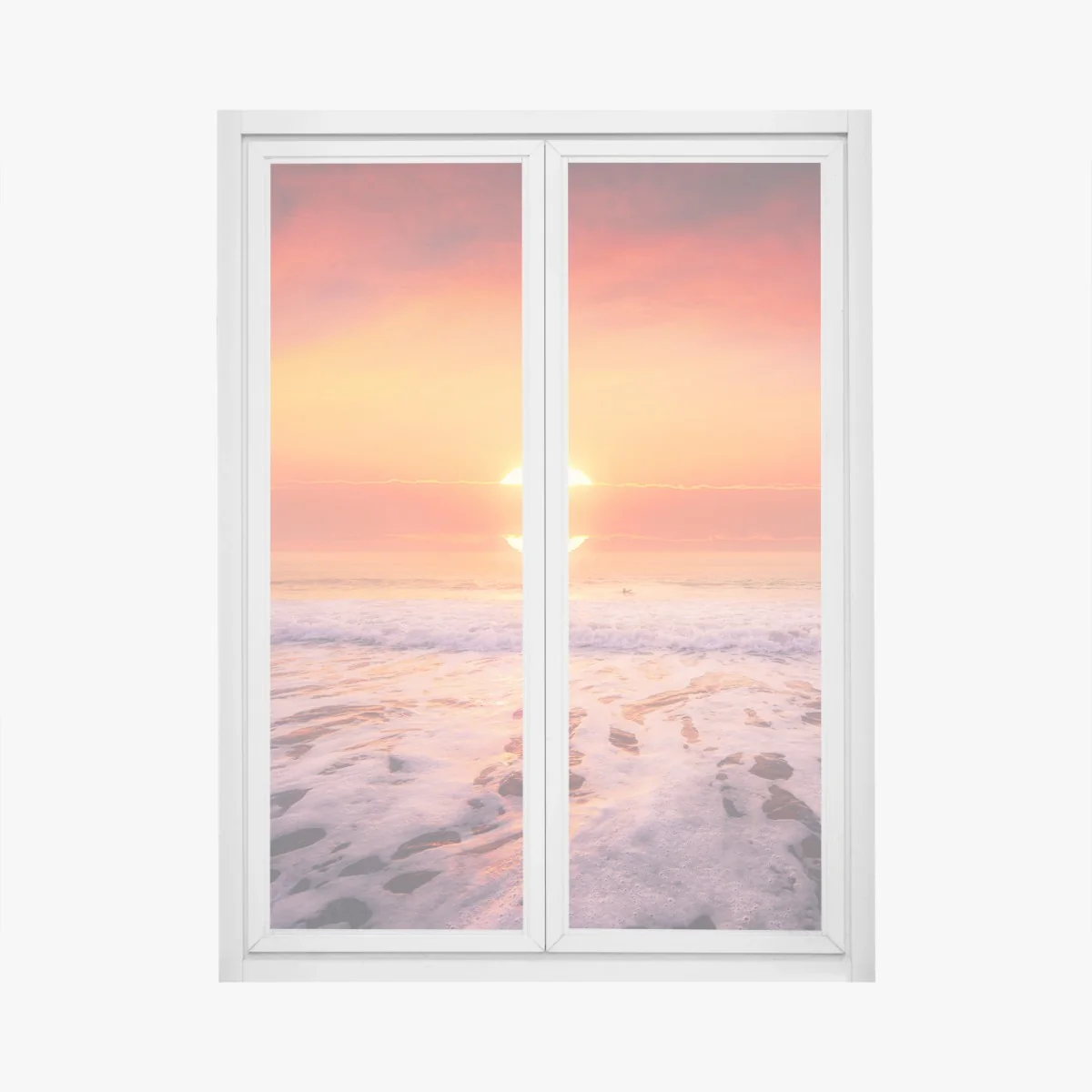 Fensteraufkleber goldener sonnenuntergang über ruhigem strand – Wallnifity®