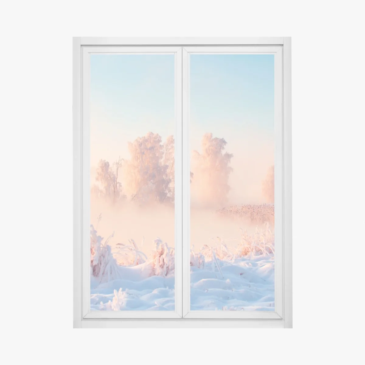 Fensteraufkleber winterlicher sonnenaufgang über einer frostigen wiese – Wallnifity® Fensteraufkleber winterlicher sonnenaufgang über einer frostigen wiese – Wallnifity®