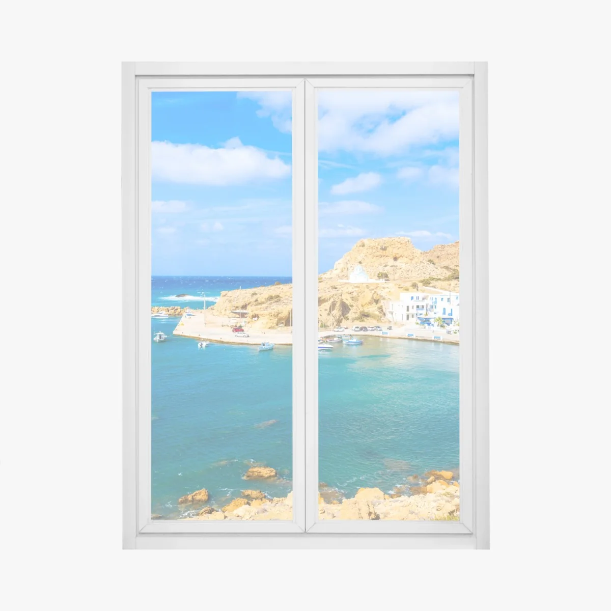Fensteraufkleber sonniger hafen Finiki an der Küste von Karpathos – Wallnifity®