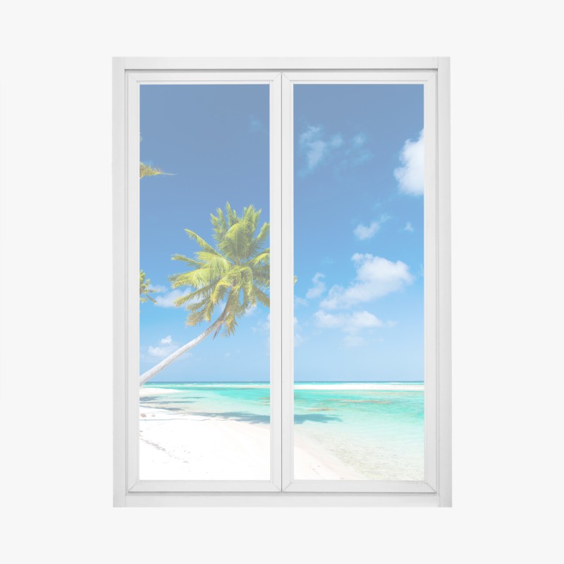 Fensteraufkleber tropischer strand mit palmen und türkisfarbenem wasser