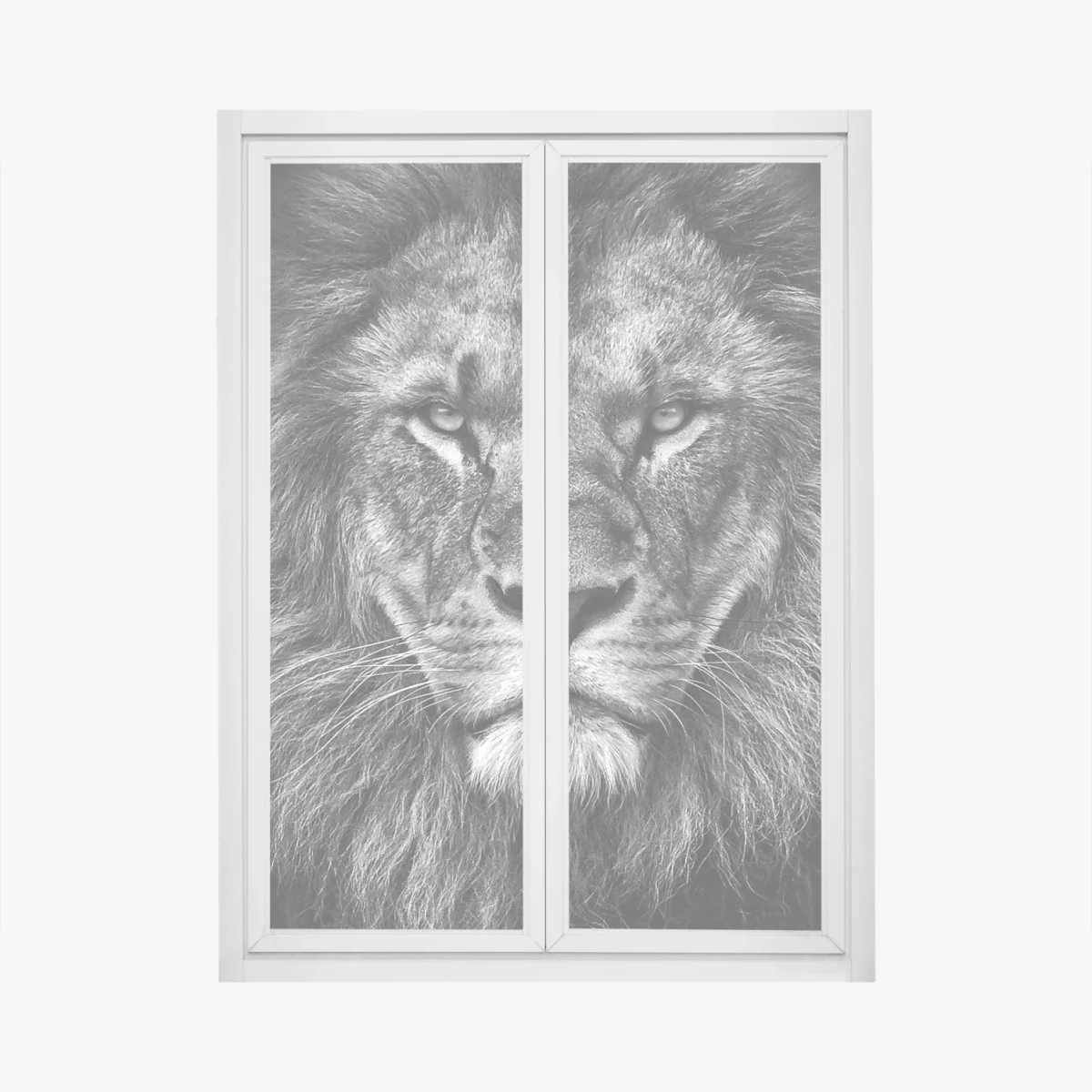 Fensteraufkleber majestätisches löwenportrait in monochrom – Wallnifity® Fensteraufkleber majestätisches löwenportrait in monochrom – Wallnifity®