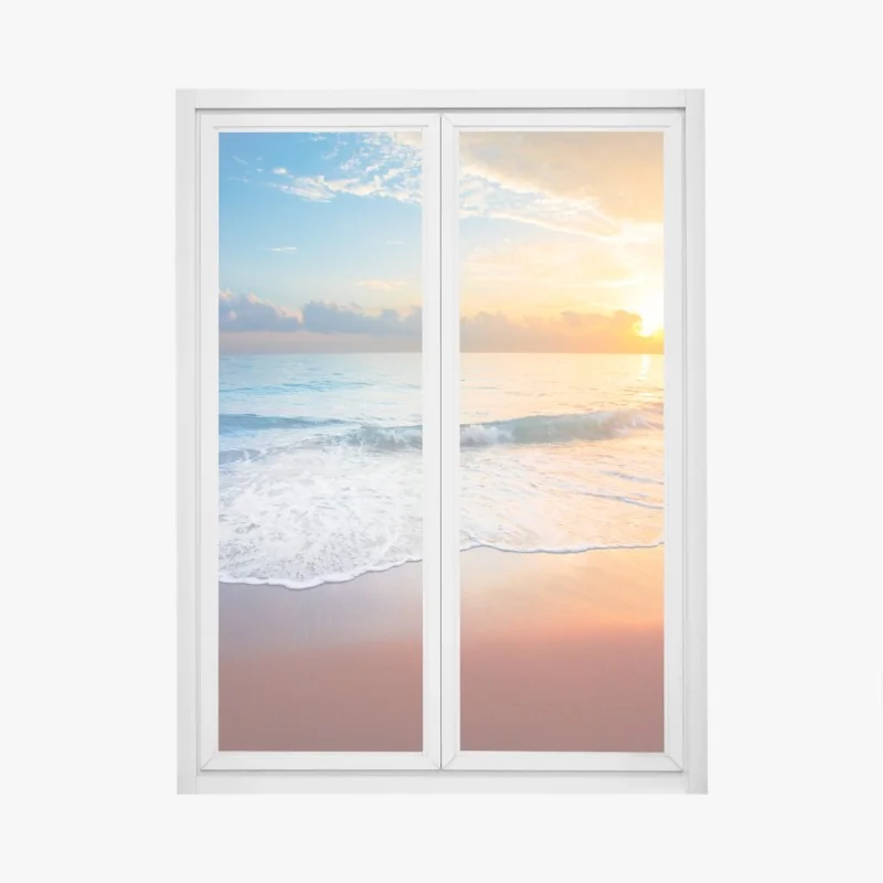 Fensteraufkleber ruhiger alpensee, der schneebedeckte gipfel und bunte herbstbäume spiegelt – Wallnifity®