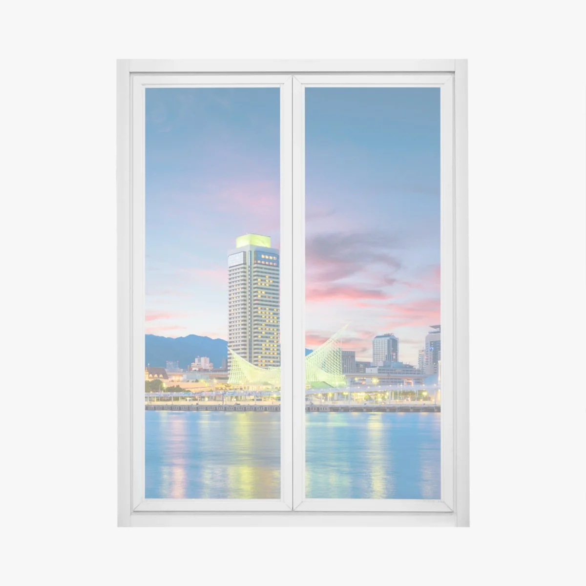Fensteraufkleber Kobe skyline bei dämmerung – Wallnifity® Fensteraufkleber Kobe skyline bei dämmerung – Wallnifity®