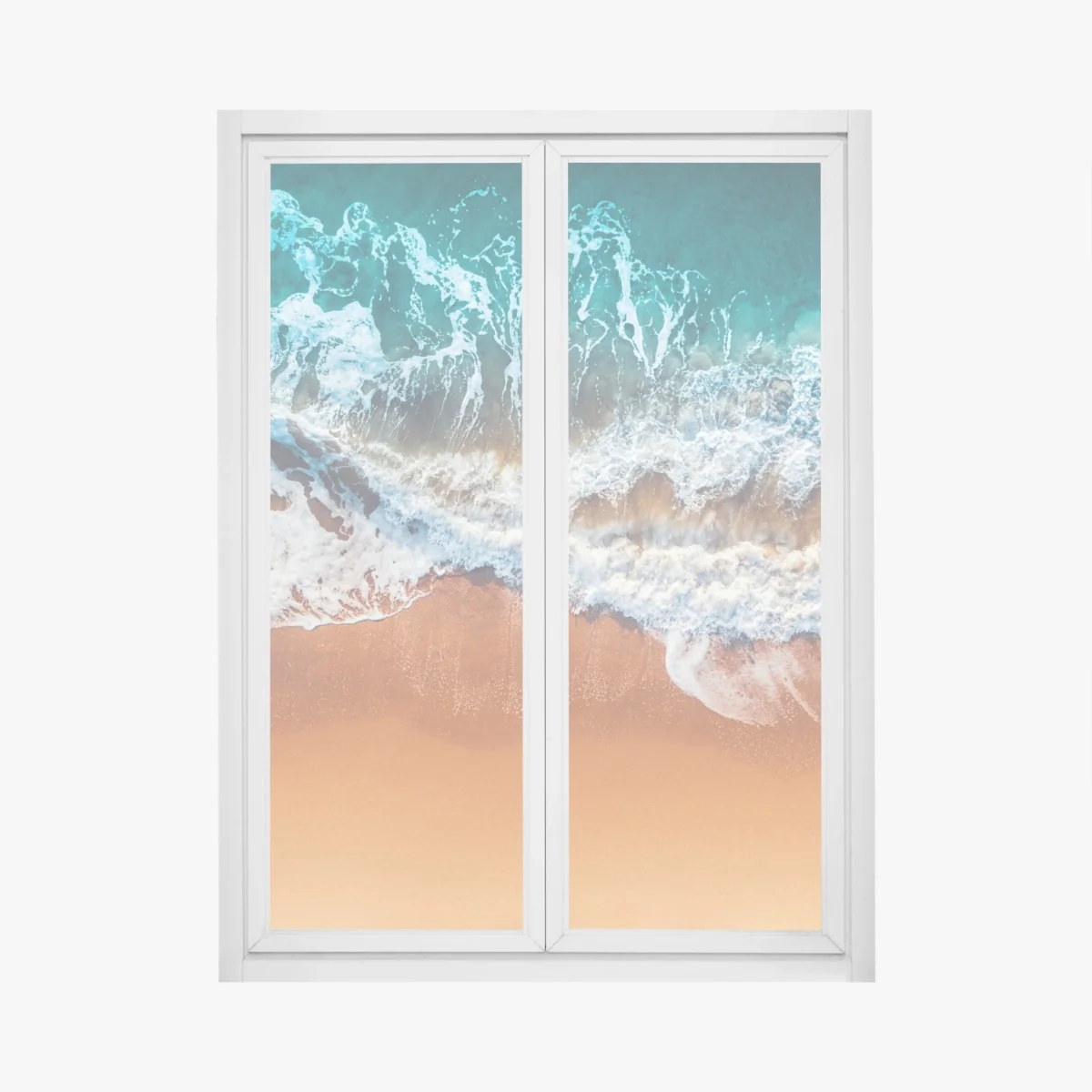 Fensteraufkleber luftaufnahme türkisfarbener wellen an einem sandstrand – Wallnifity® Fensteraufkleber luftaufnahme türkisfarbener wellen an einem sandstrand – Wallnifity®