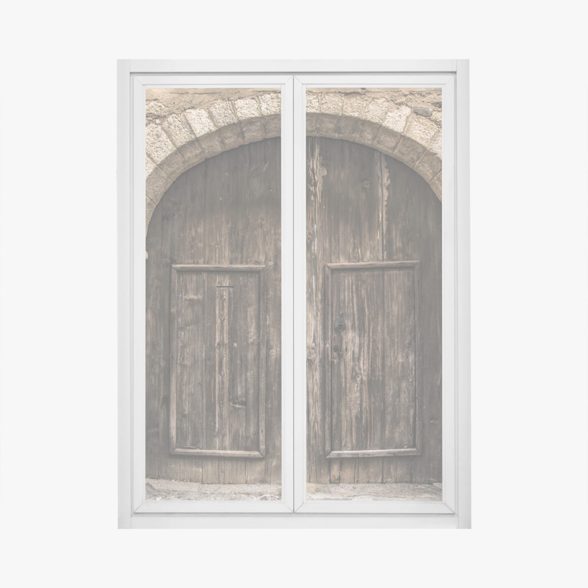 Fensteraufkleber rustikale holztür mit steinbogen – Wallnifity®