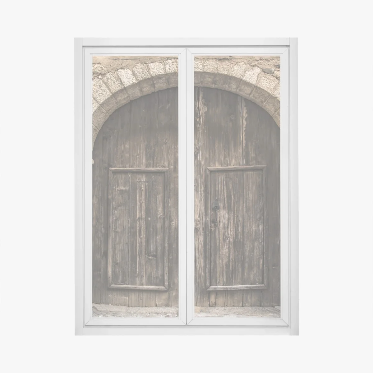 Fensteraufkleber rustikale holztür mit steinbogen – Wallnifity® Fensteraufkleber rustikale holztür mit steinbogen – Wallnifity®